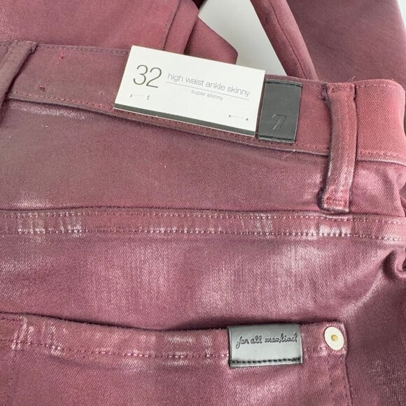 7 for All Mankind NEW Burgundy Waxed Denim High Waist Ankle Skinny Women's Sz 32 - Picture 9 of 9